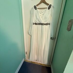 Fiesta White Long Sleeve Dress with Black Embellishments